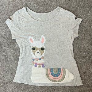 Justice Gray Llama Graphic Kids Sequin T-Shirt Girls 18/20
